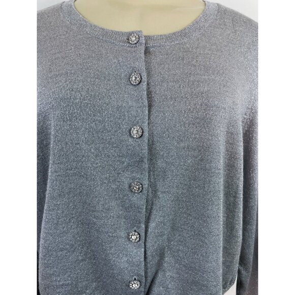 Talbots Woman Silver Metallic Button-Up Cardigan Sweater Sz 1X - Picture 4 of 7